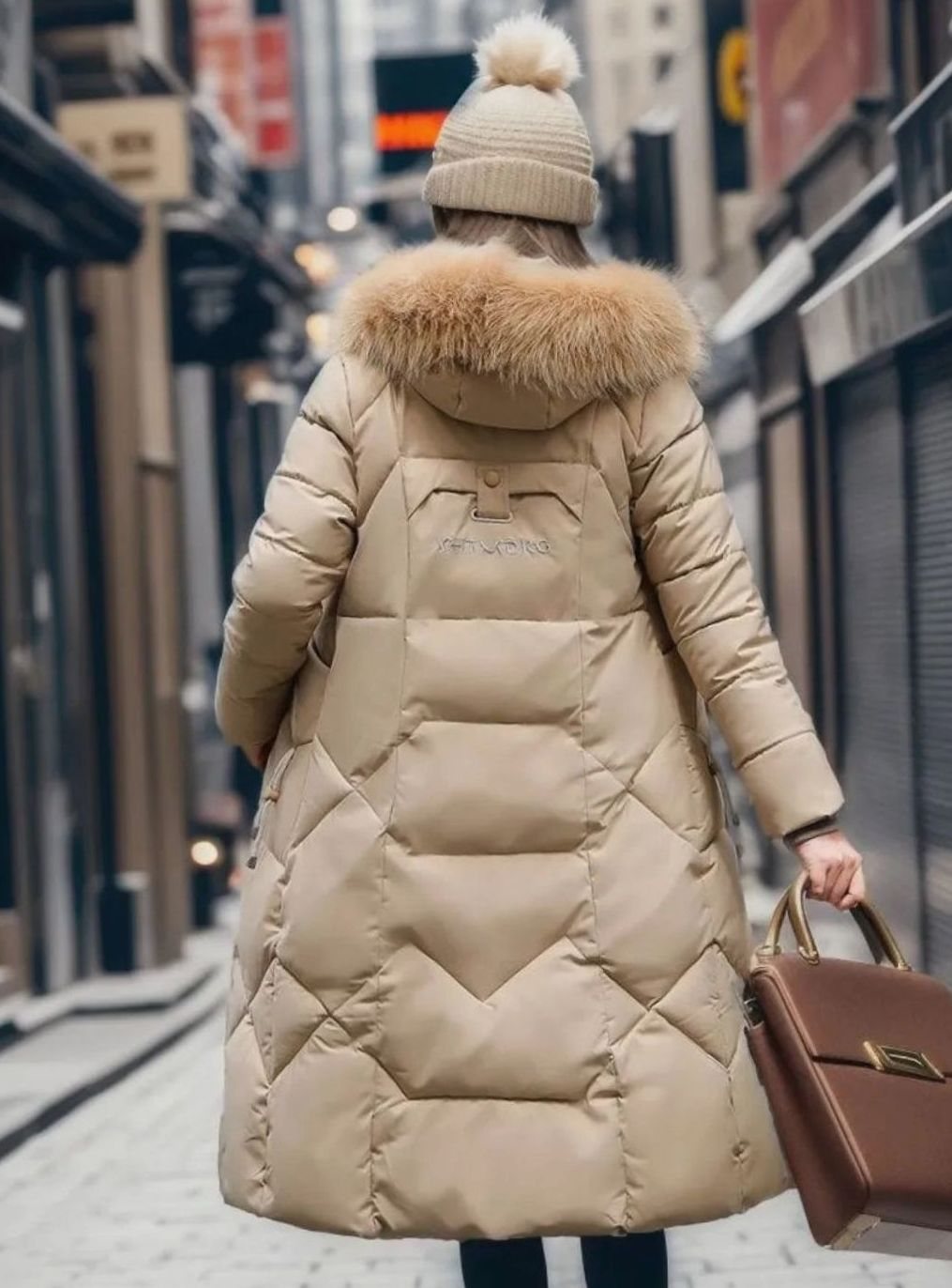 Women's Faux Fur Trim Longline Hooded Puffer Coat
