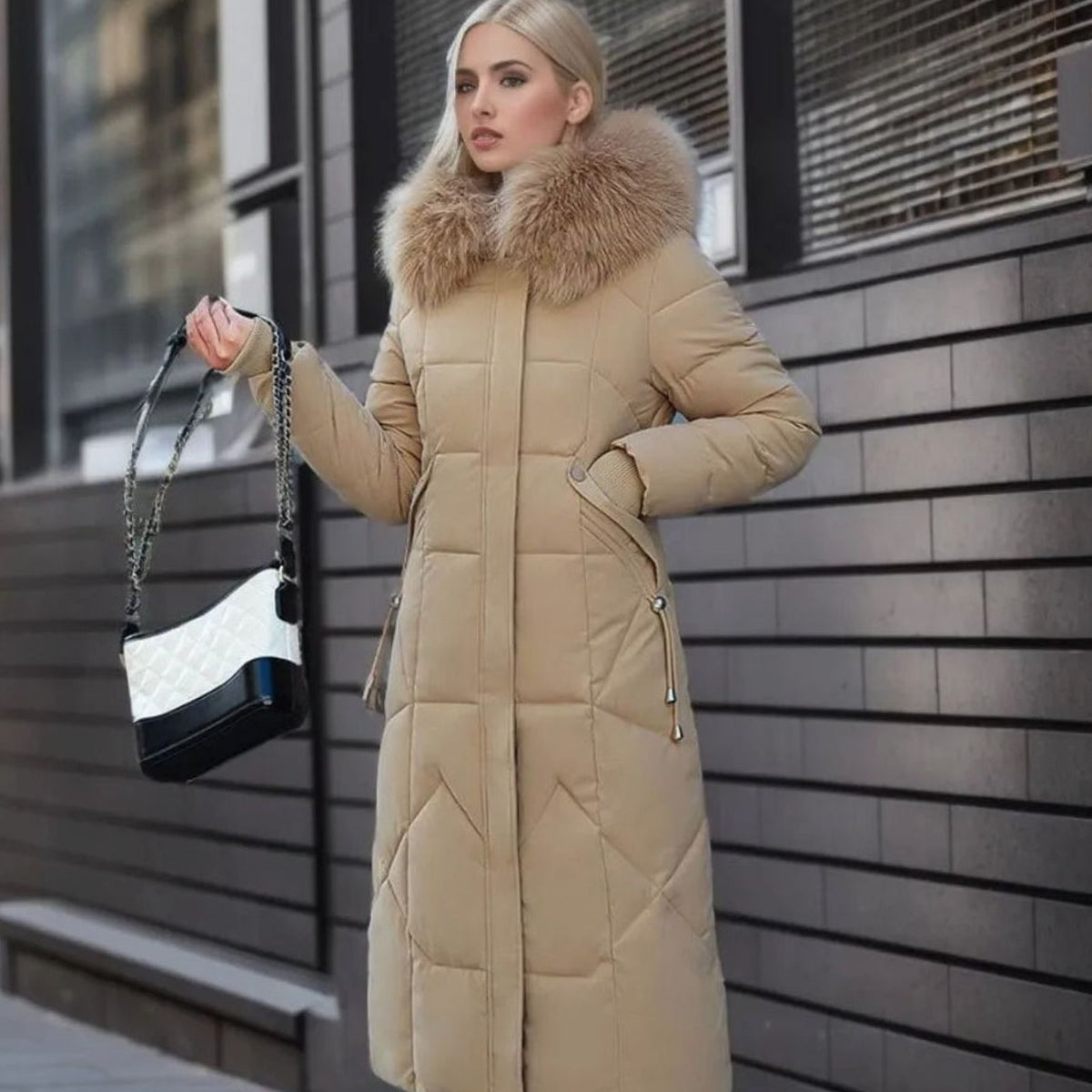 Women's Faux Fur Trim Longline Hooded Puffer Coat