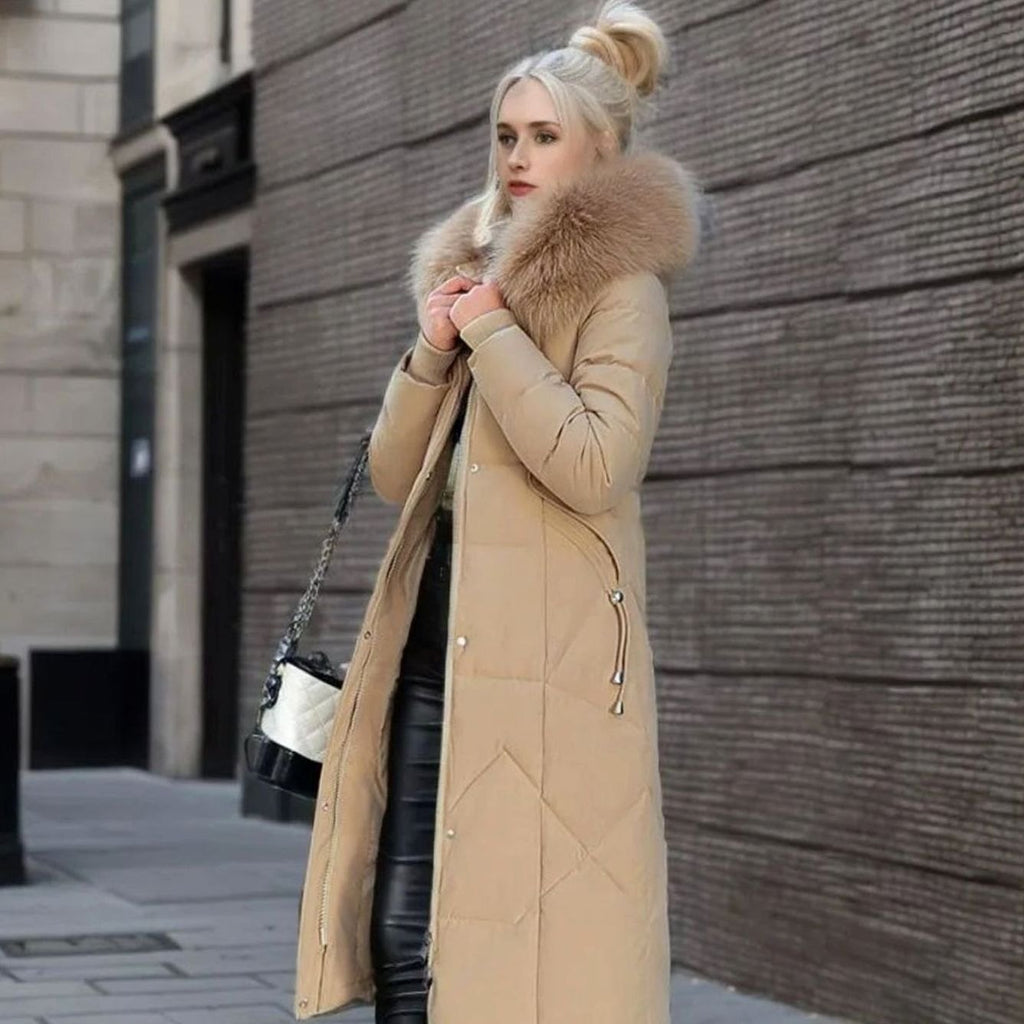 Women's Faux Fur Trim Longline Hooded Puffer Coat