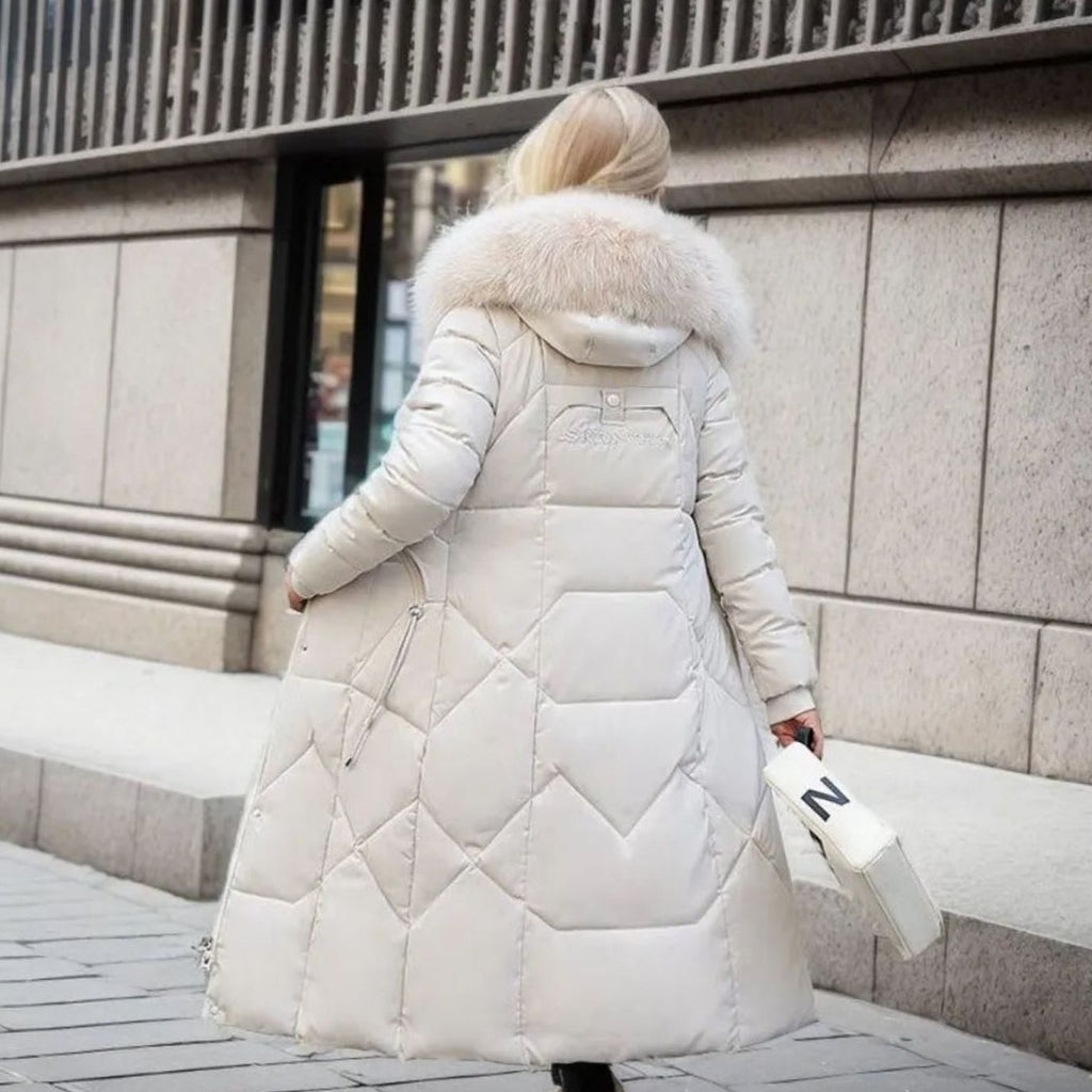Women's Faux Fur Trim Longline Hooded Puffer Coat