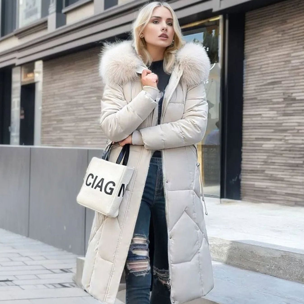 Women's Faux Fur Trim Longline Hooded Puffer Coat