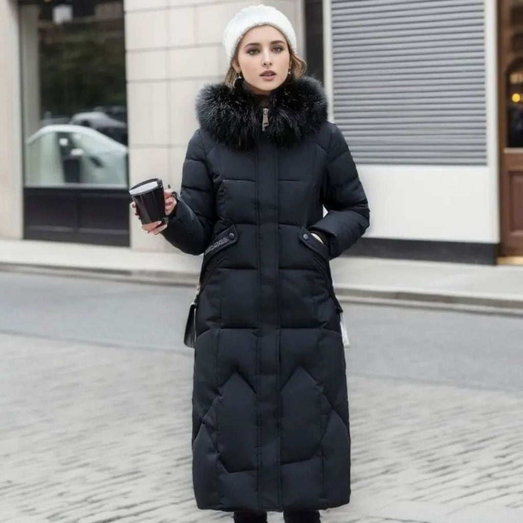 Women's Faux Fur Trim Longline Hooded Puffer Coat