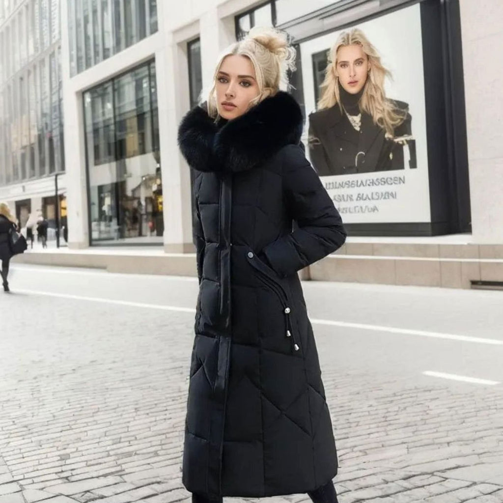 Women's Faux Fur Trim Longline Hooded Puffer Coat