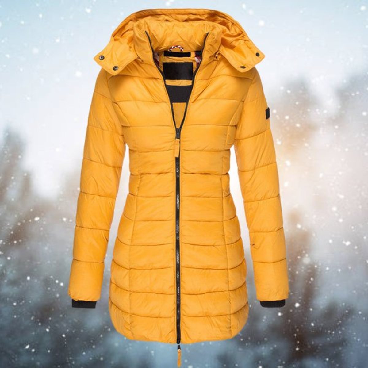 Women's Longline Zip-Up Hooded Padded Coat