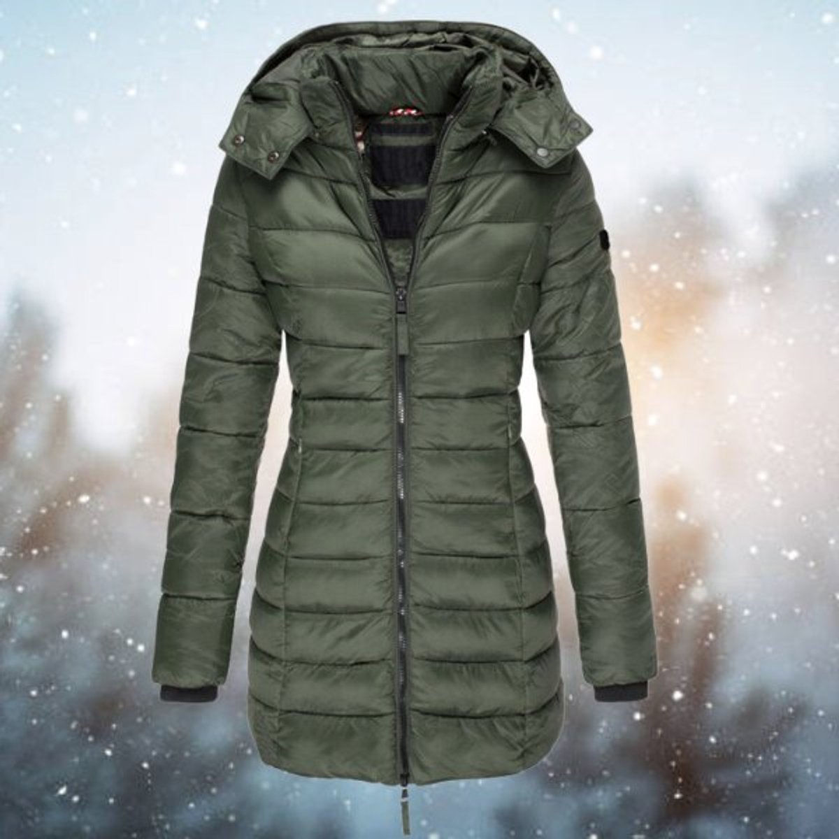 Women's Longline Zip-Up Hooded Padded Coat