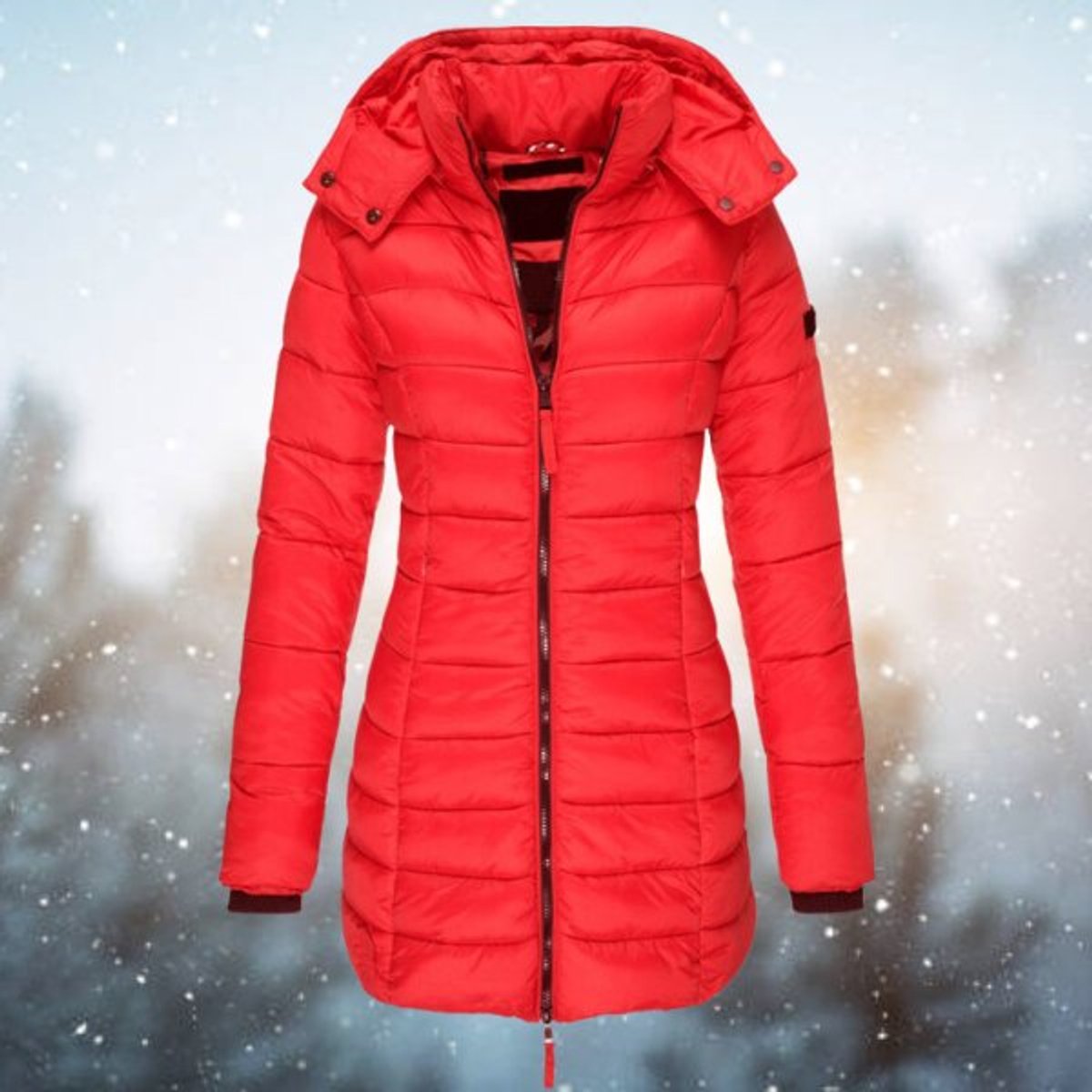 Women's Longline Zip-Up Hooded Padded Coat