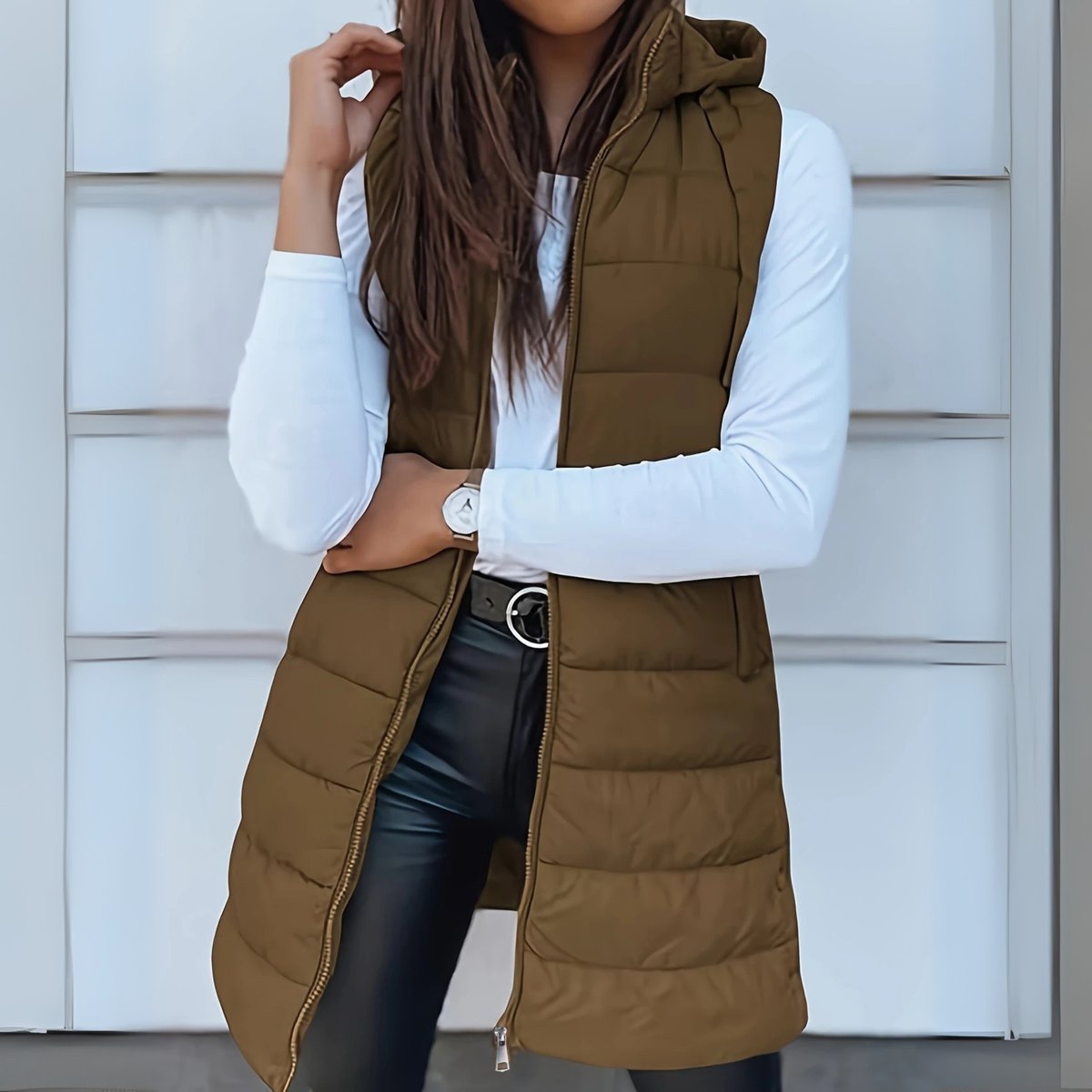 Women's Lightweight Hooded Longline Puffer Gilet