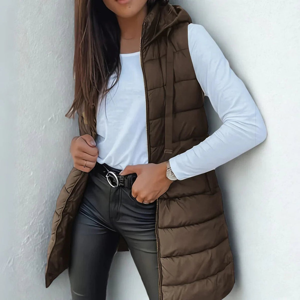 Women's Lightweight Hooded Longline Puffer Gilet