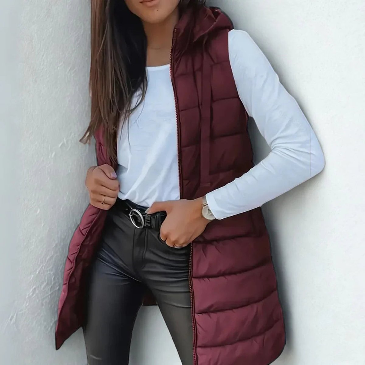 Women's Lightweight Hooded Longline Puffer Gilet