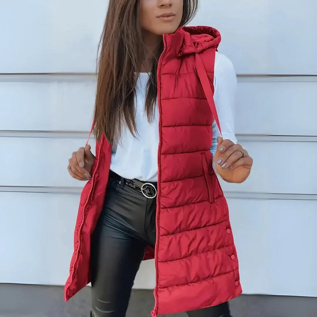 Women's Lightweight Hooded Longline Puffer Gilet