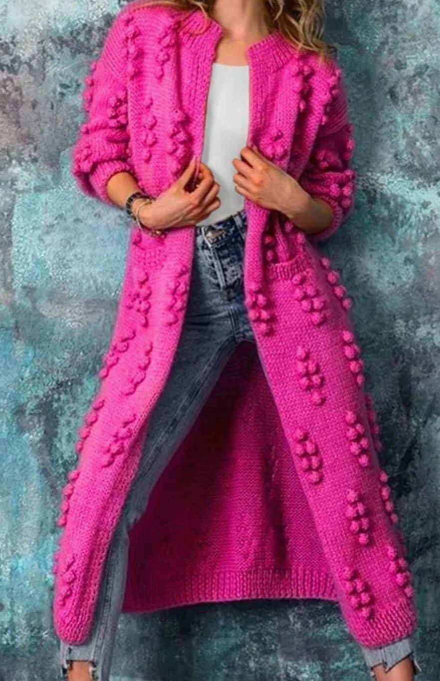 Women's Longline Pom-Pom Knit Cardigan