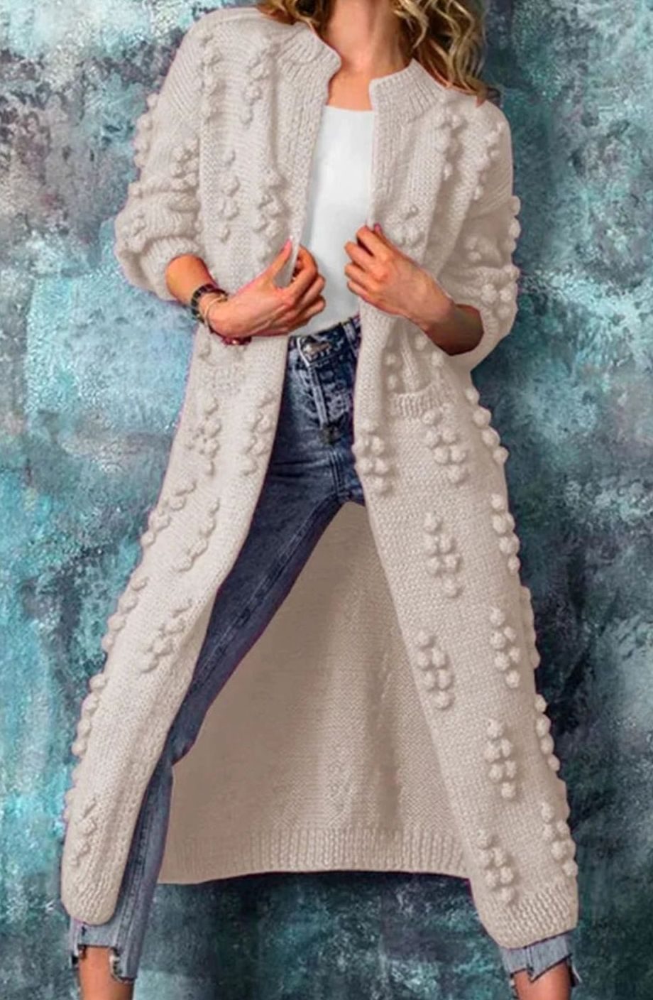 Women's Longline Pom-Pom Knit Cardigan