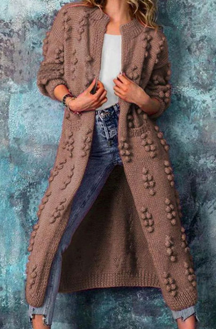 Women's Longline Pom-Pom Knit Cardigan