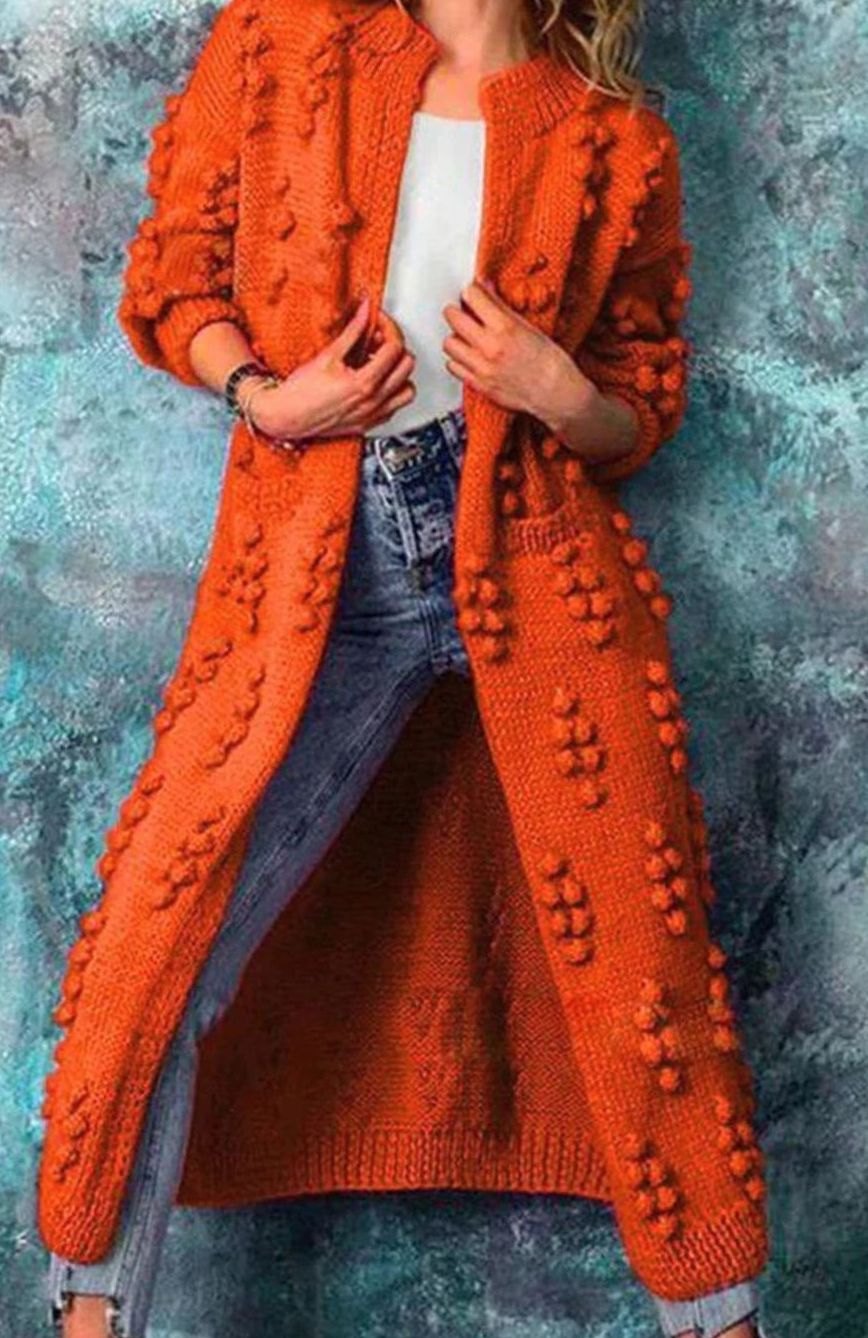 Women's Longline Pom-Pom Knit Cardigan