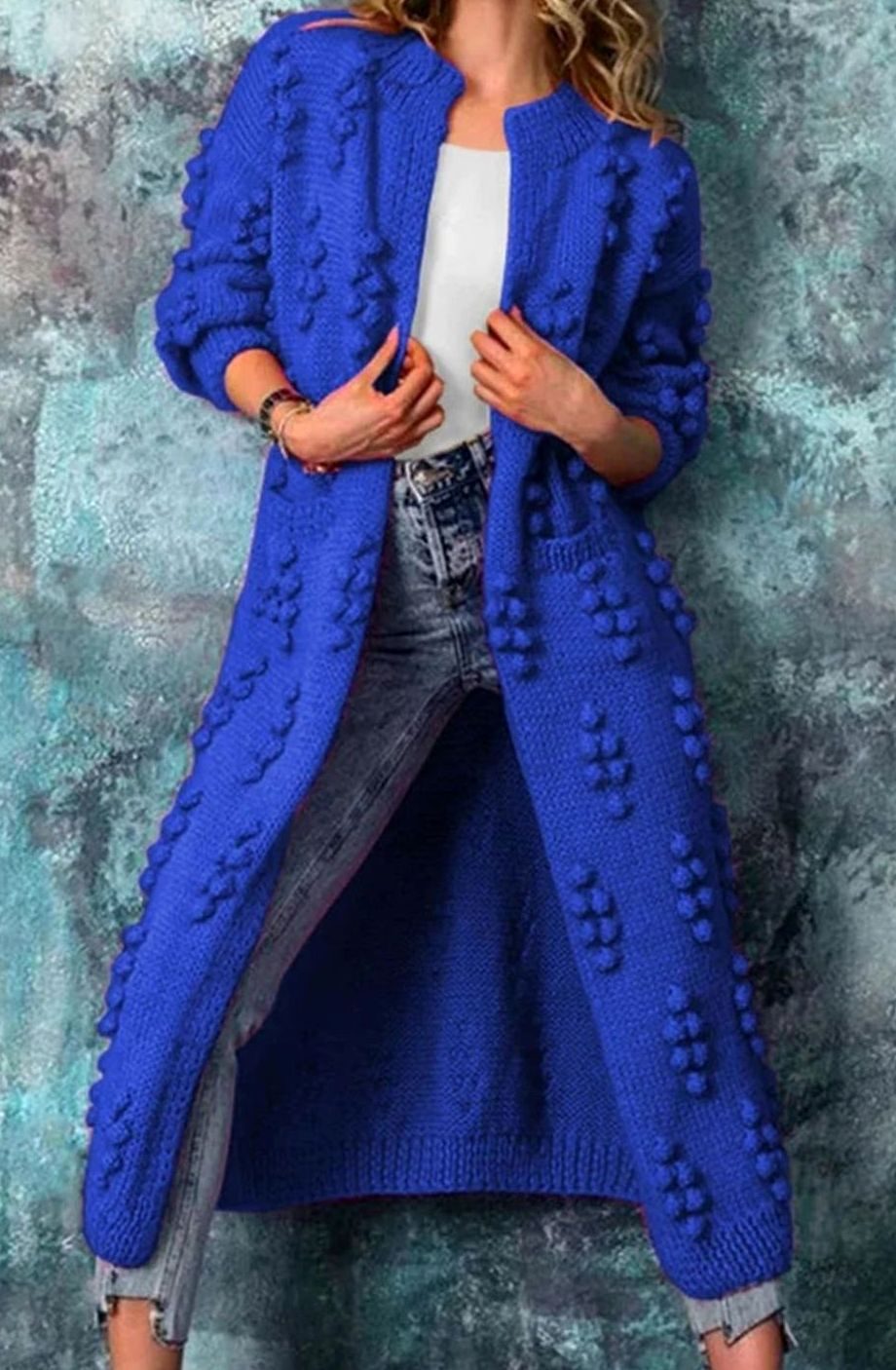 Women's Longline Pom-Pom Knit Cardigan