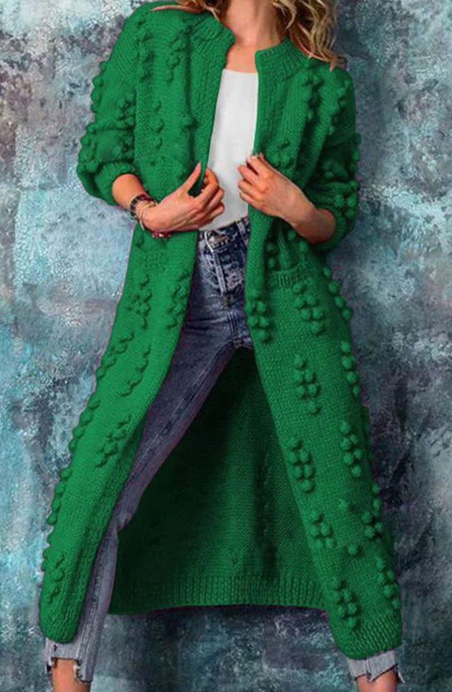 Women's Longline Pom-Pom Knit Cardigan
