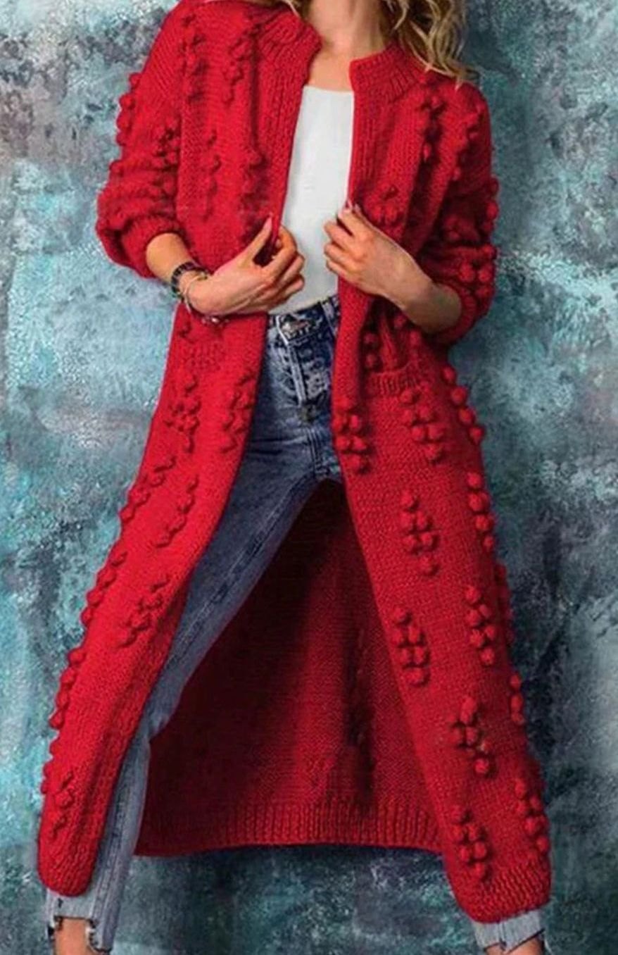 Women's Longline Pom-Pom Knit Cardigan