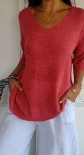 Women's Loose V-Neck Longline Knitted Tunic