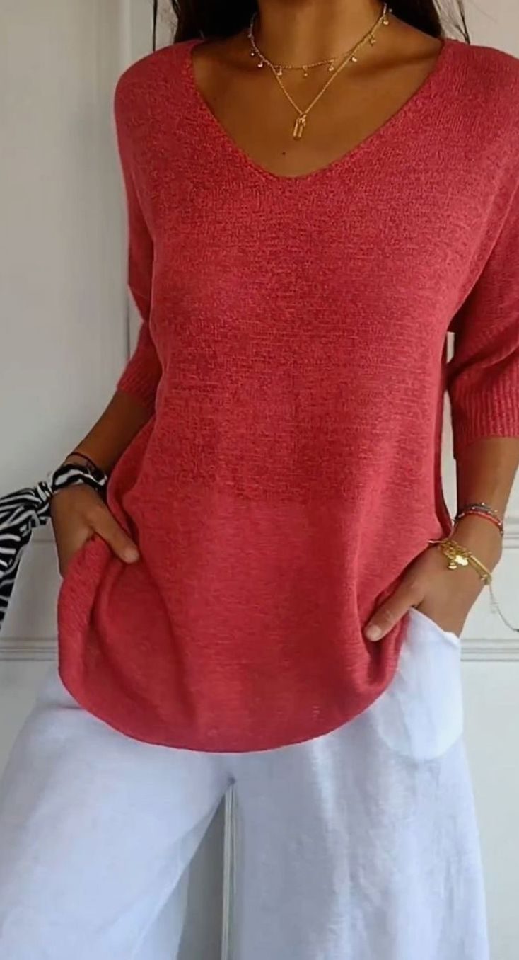 Women's Loose V-Neck Longline Knitted Tunic