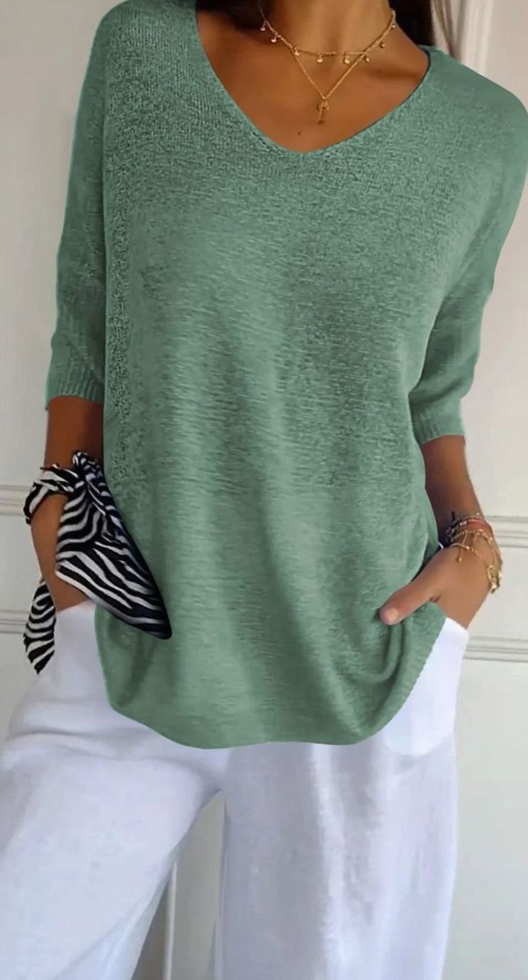 Women's Loose V-Neck Longline Knitted Tunic