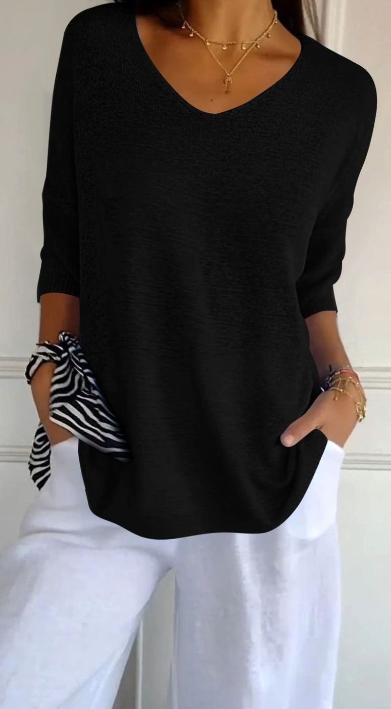 Women's Loose V-Neck Longline Knitted Tunic