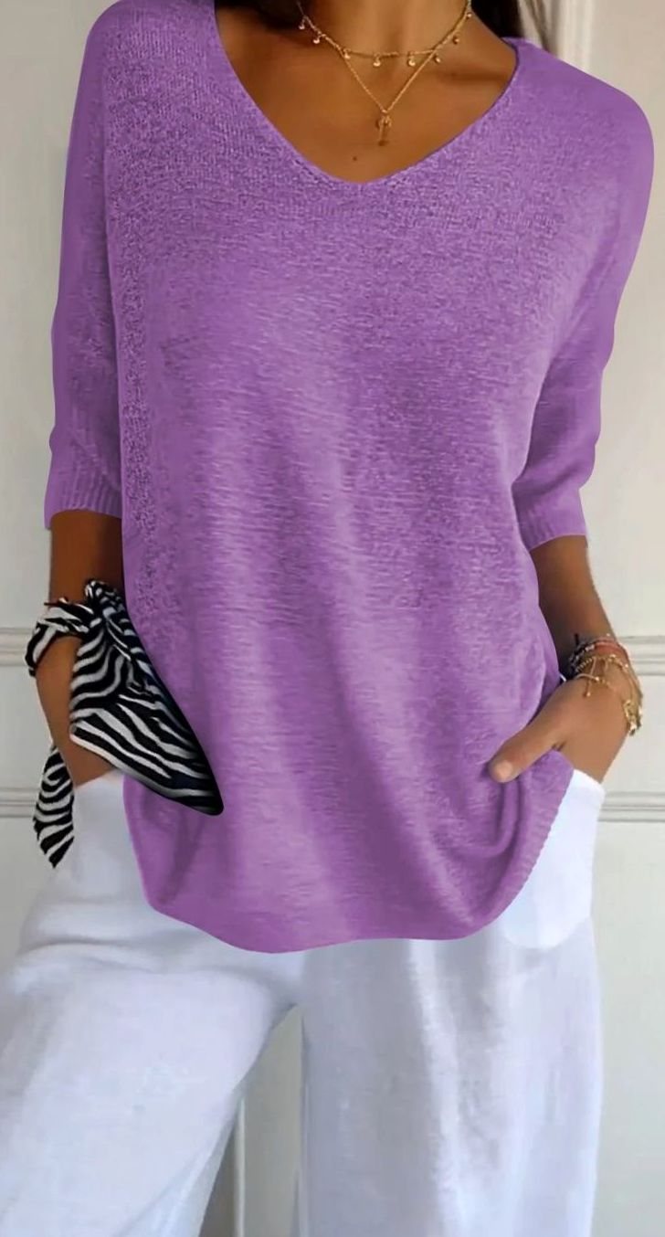 Women's Loose V-Neck Longline Knitted Tunic