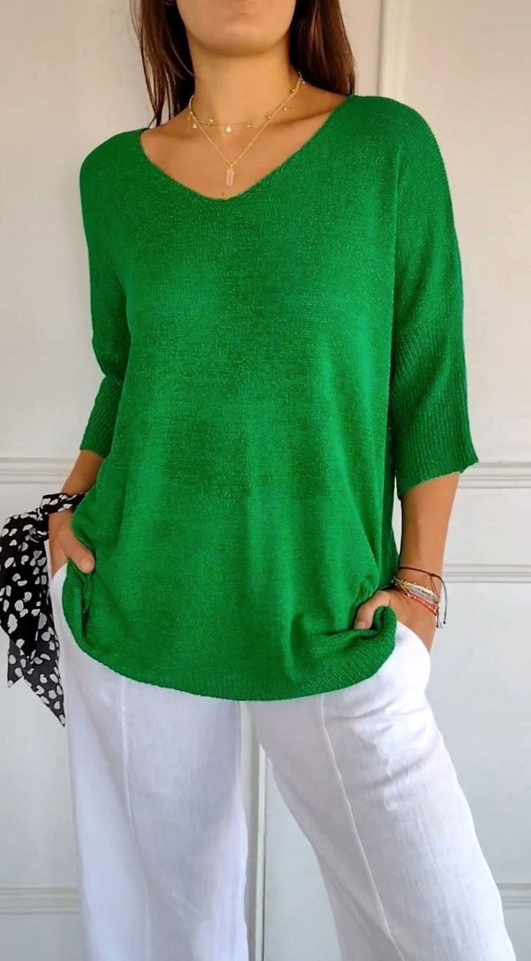 Women's Loose V-Neck Longline Knitted Tunic