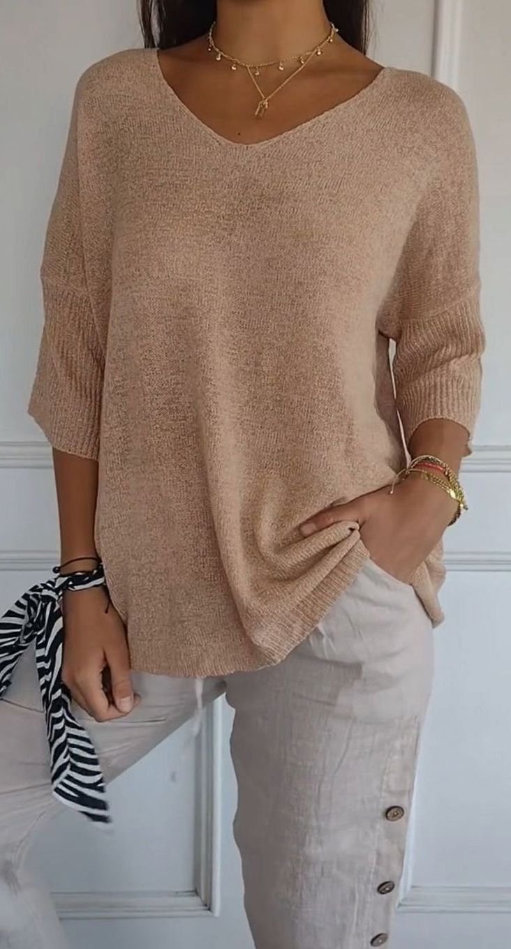 Women's Loose V-Neck Longline Knitted Tunic