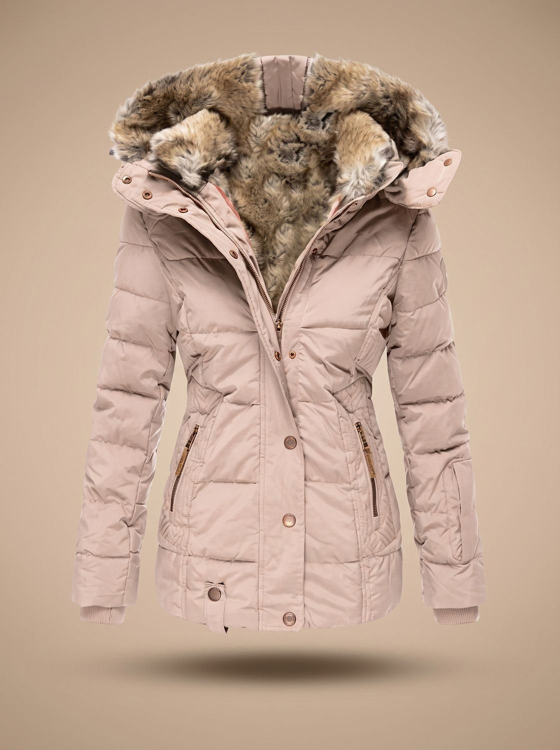 Women's Faux Fur Hood Quilted Longline Puffer Coat