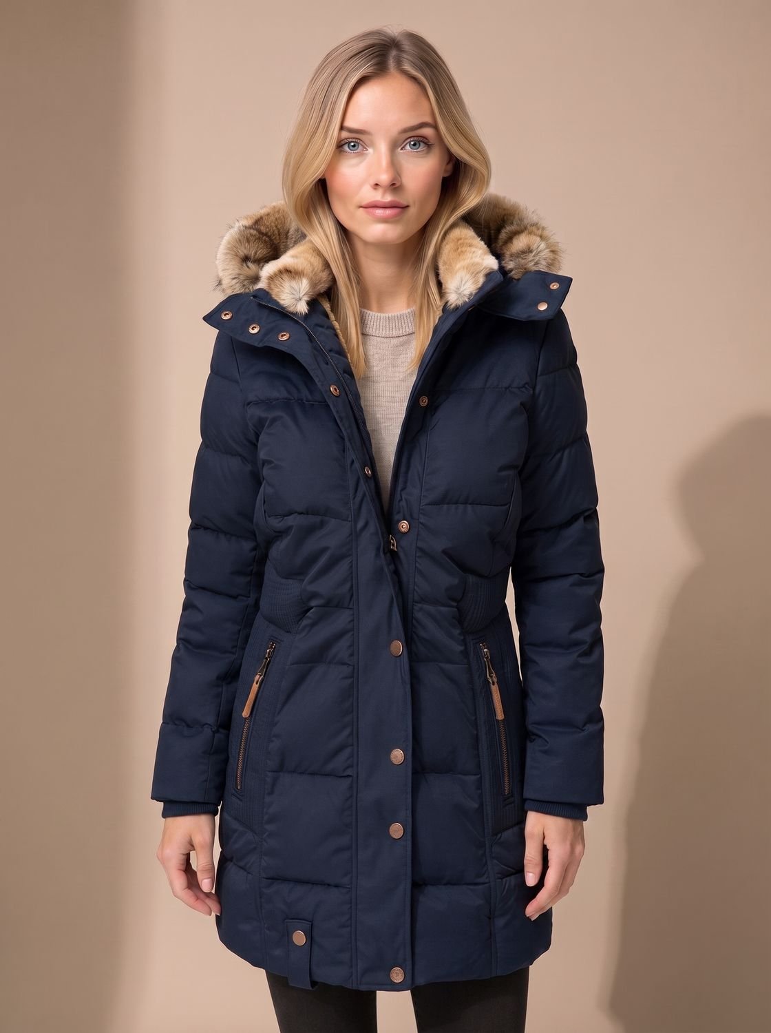Women's Faux Fur Hood Quilted Longline Puffer Coat