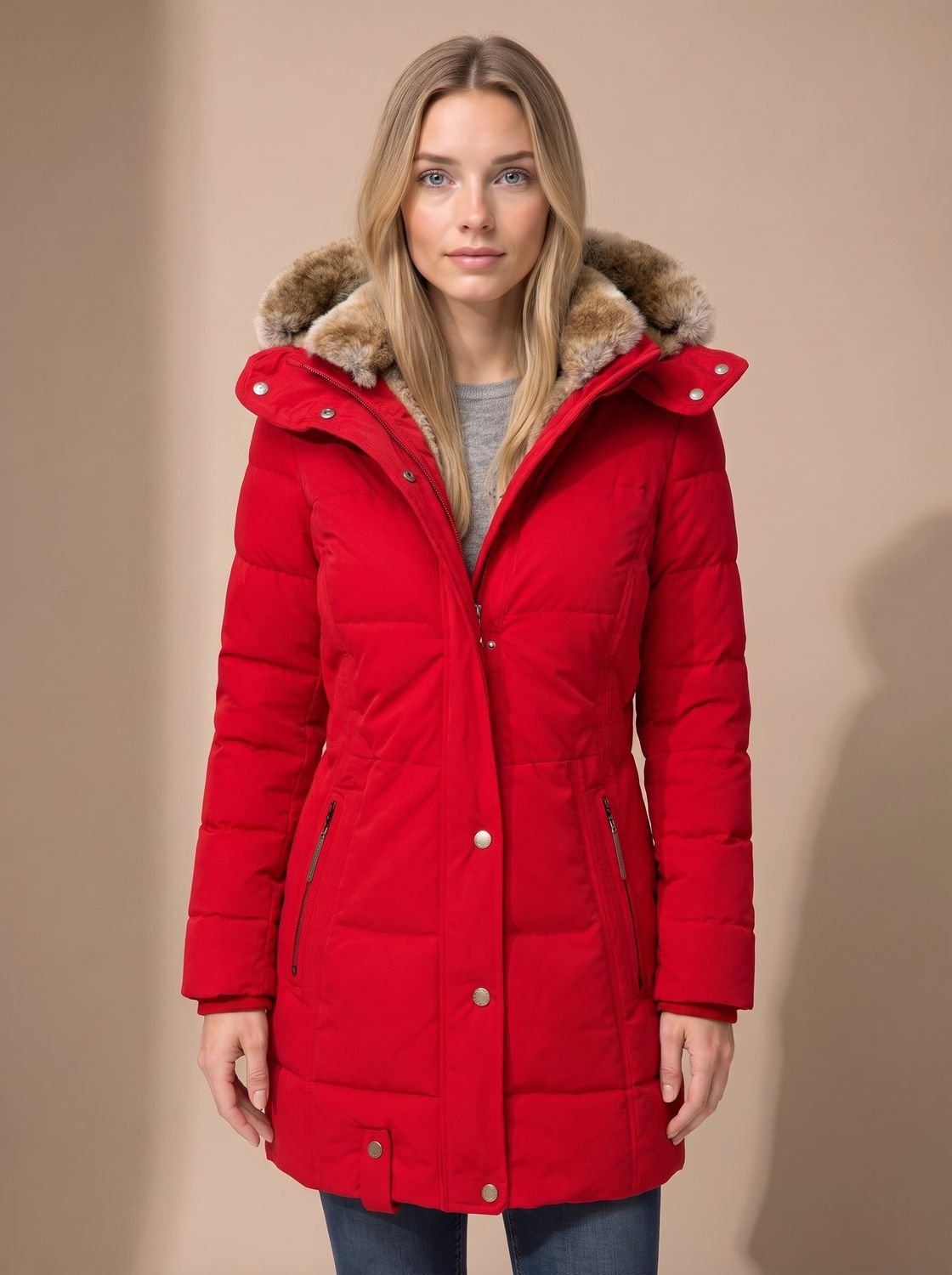 Women's Faux Fur Hood Quilted Longline Puffer Coat