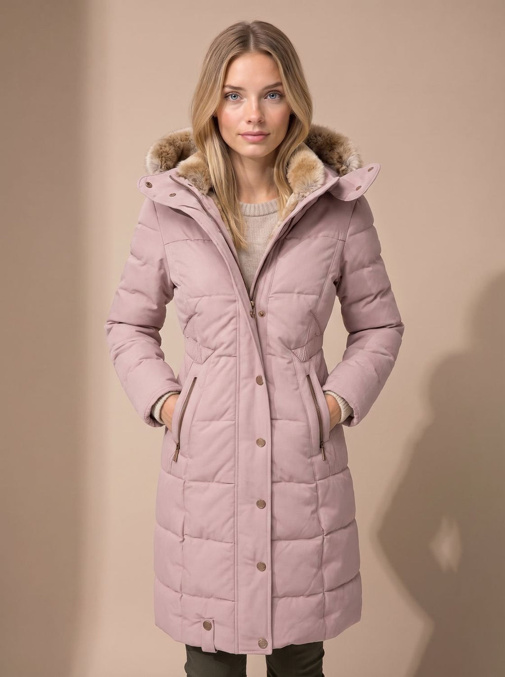 Women's Faux Fur Hood Quilted Longline Puffer Coat