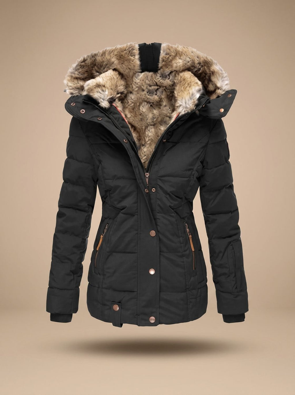 Women's Faux Fur Hood Quilted Longline Puffer Coat