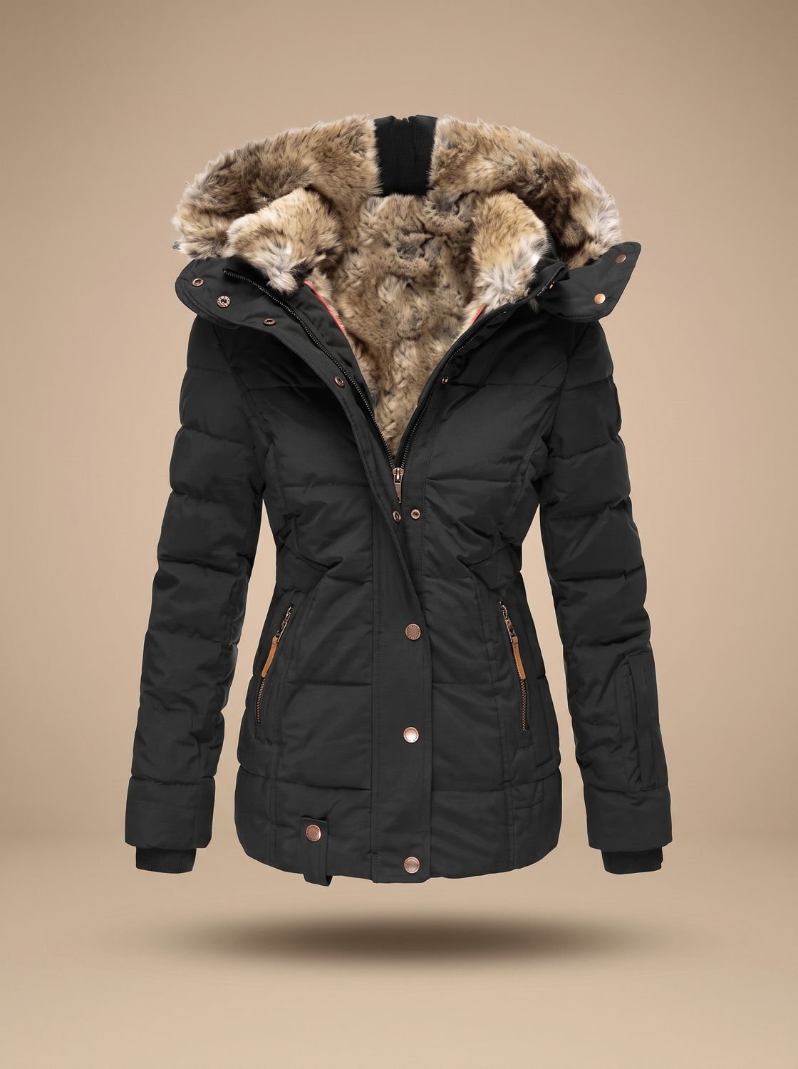 Women's Faux Fur Hood Quilted Longline Puffer Coat