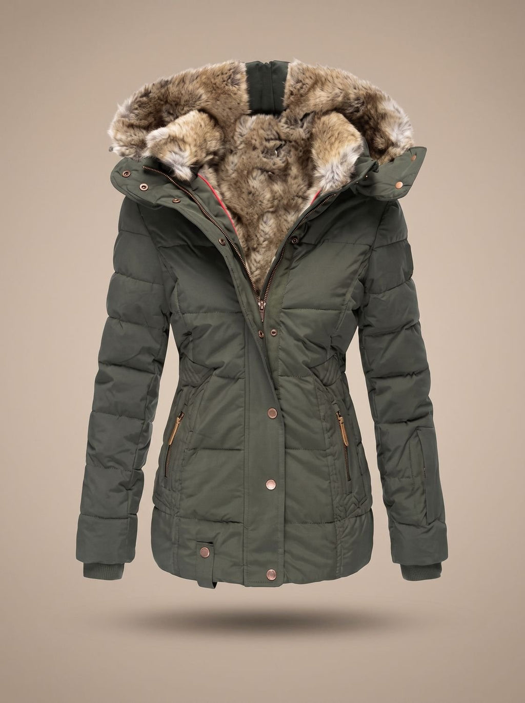 Women's Faux Fur Hood Quilted Longline Puffer Coat