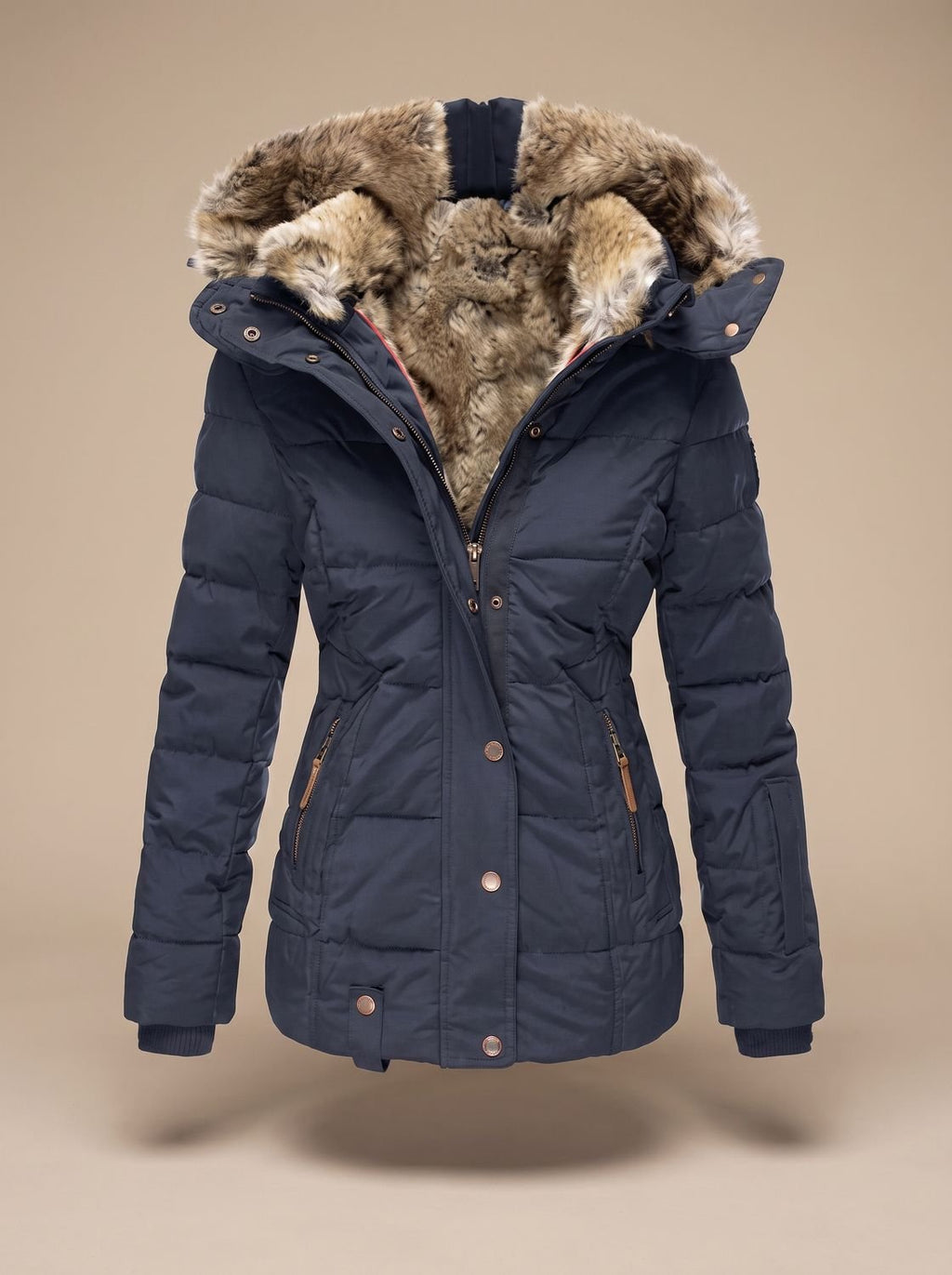 Women's Faux Fur Hood Quilted Longline Puffer Coat