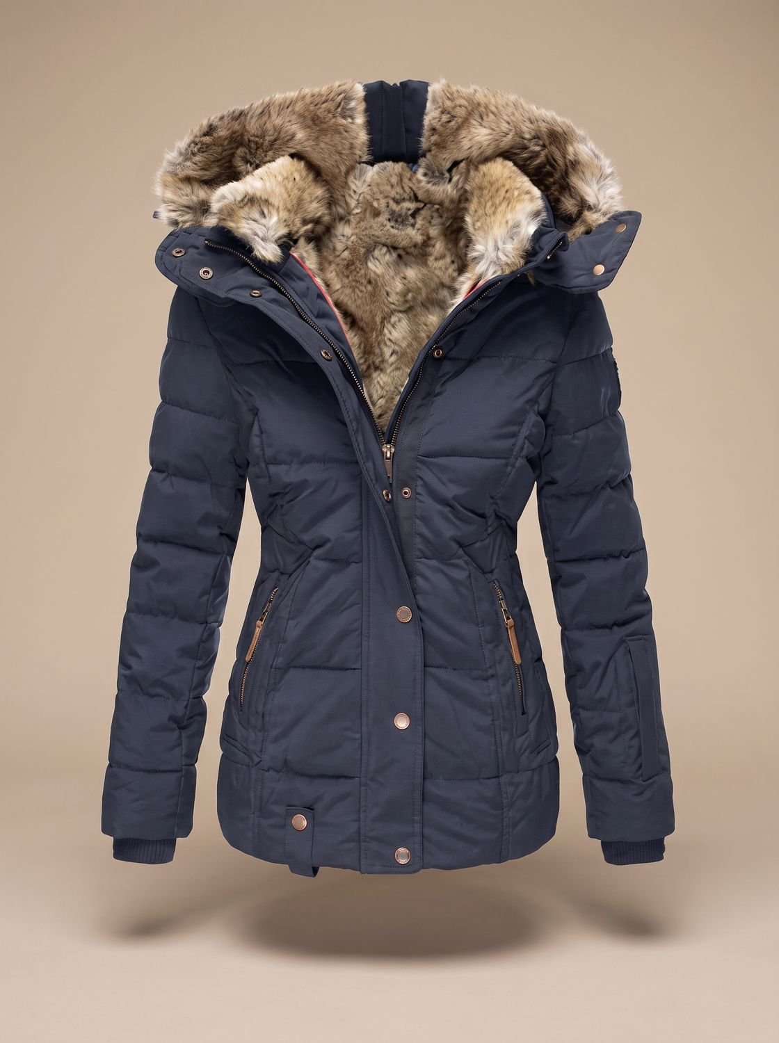 Women's Faux Fur Hood Quilted Longline Puffer Coat