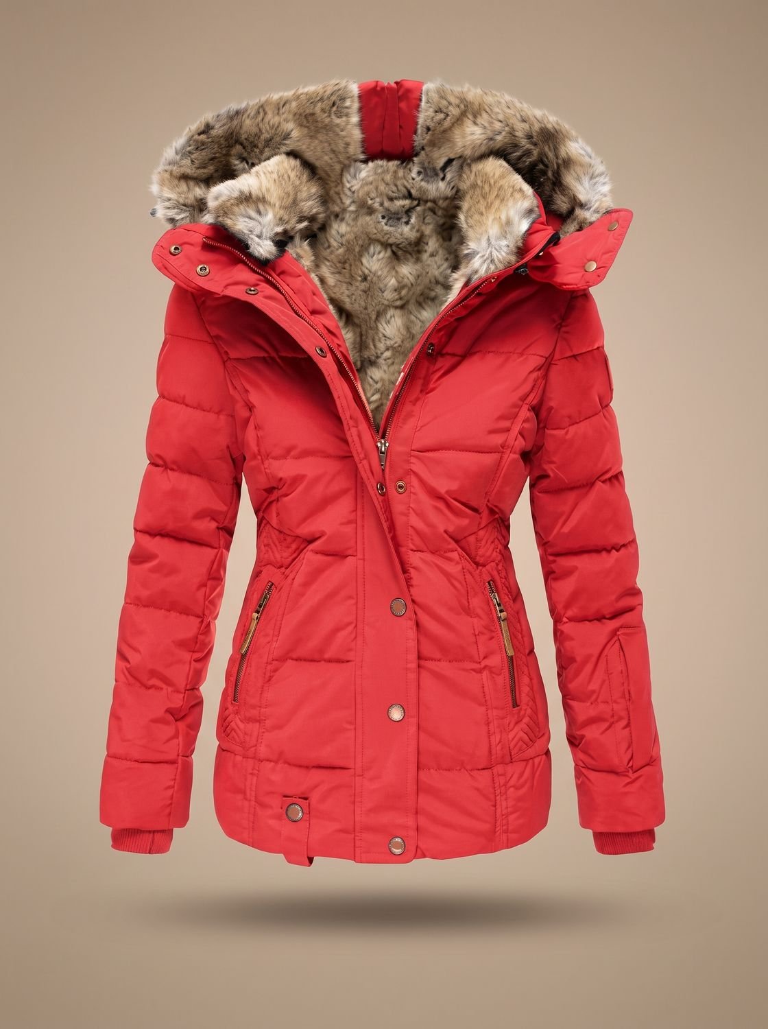 Women's Faux Fur Hood Quilted Longline Puffer Coat