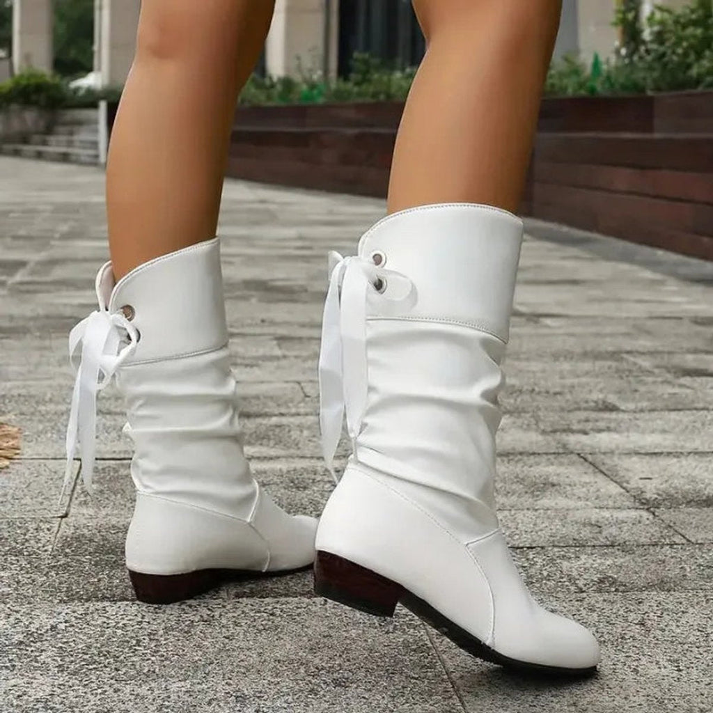 Women's Slouch Mid-Calf Lace-Up Heeled Boots