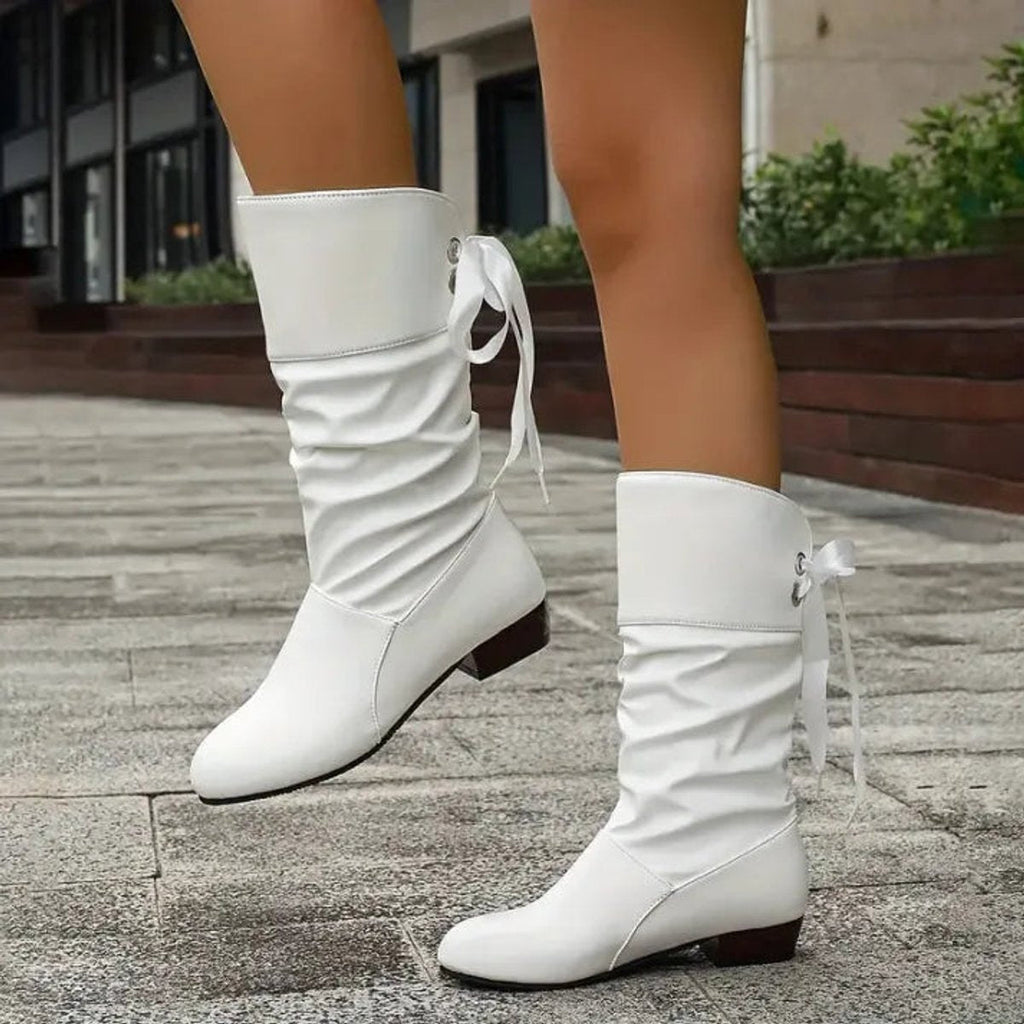 Women's Slouch Mid-Calf Lace-Up Heeled Boots