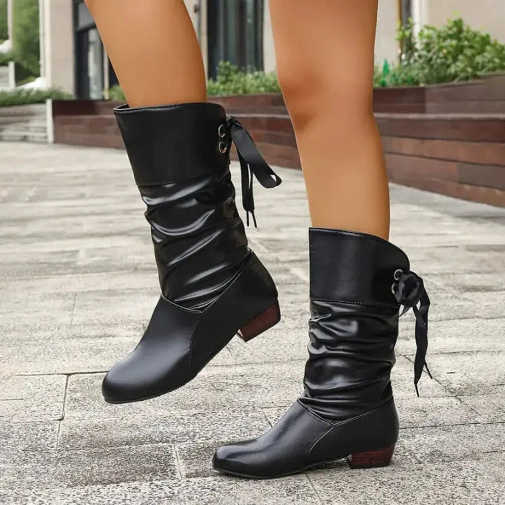 Women's Slouch Mid-Calf Lace-Up Heeled Boots