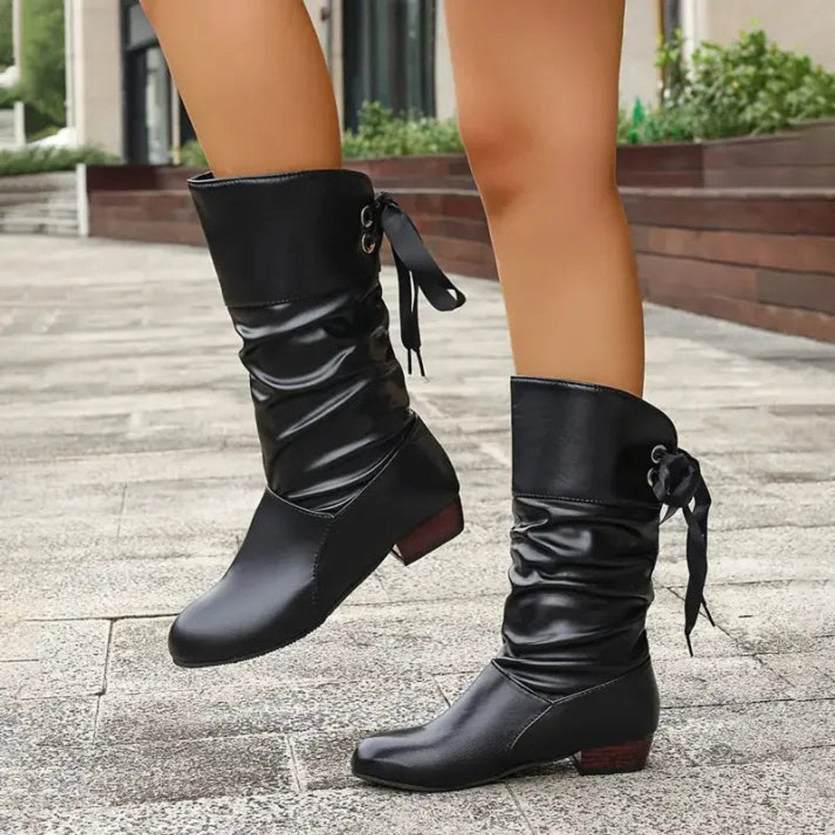 Women's Slouch Mid-Calf Lace-Up Heeled Boots