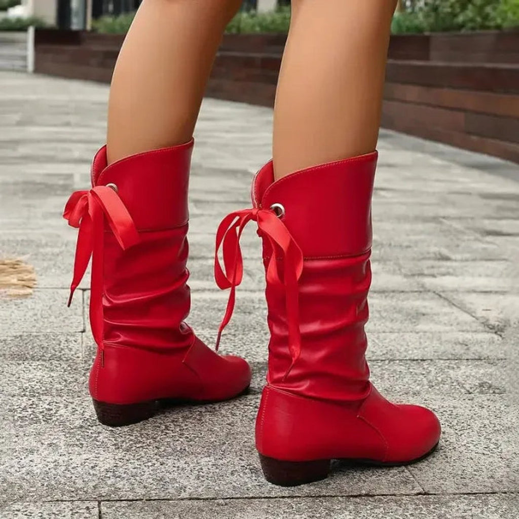 Women's Slouch Mid-Calf Lace-Up Heeled Boots