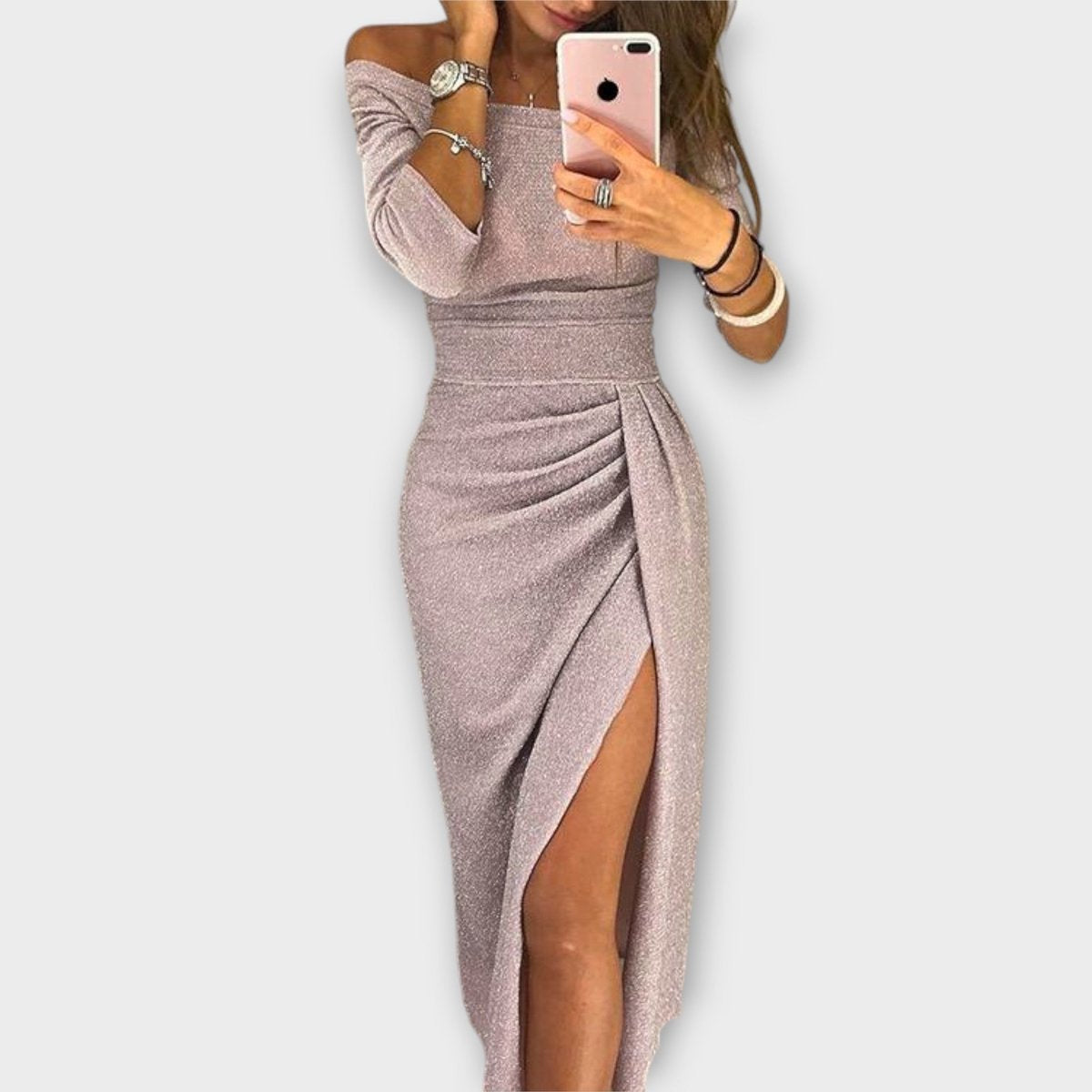 Women's Ruched Long-Sleeve Off-Shoulder Bodycon Dress