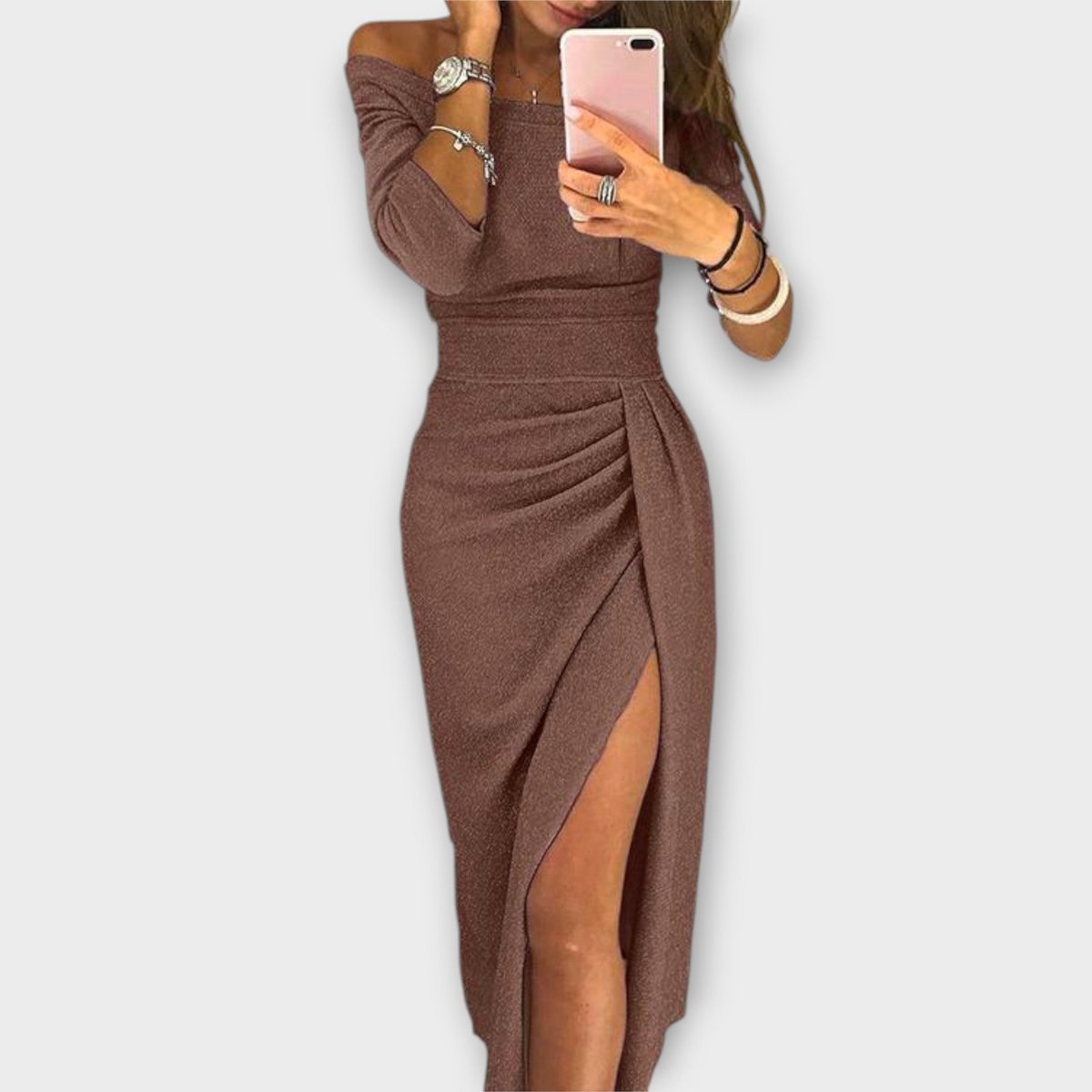 Women's Ruched Long-Sleeve Off-Shoulder Bodycon Dress