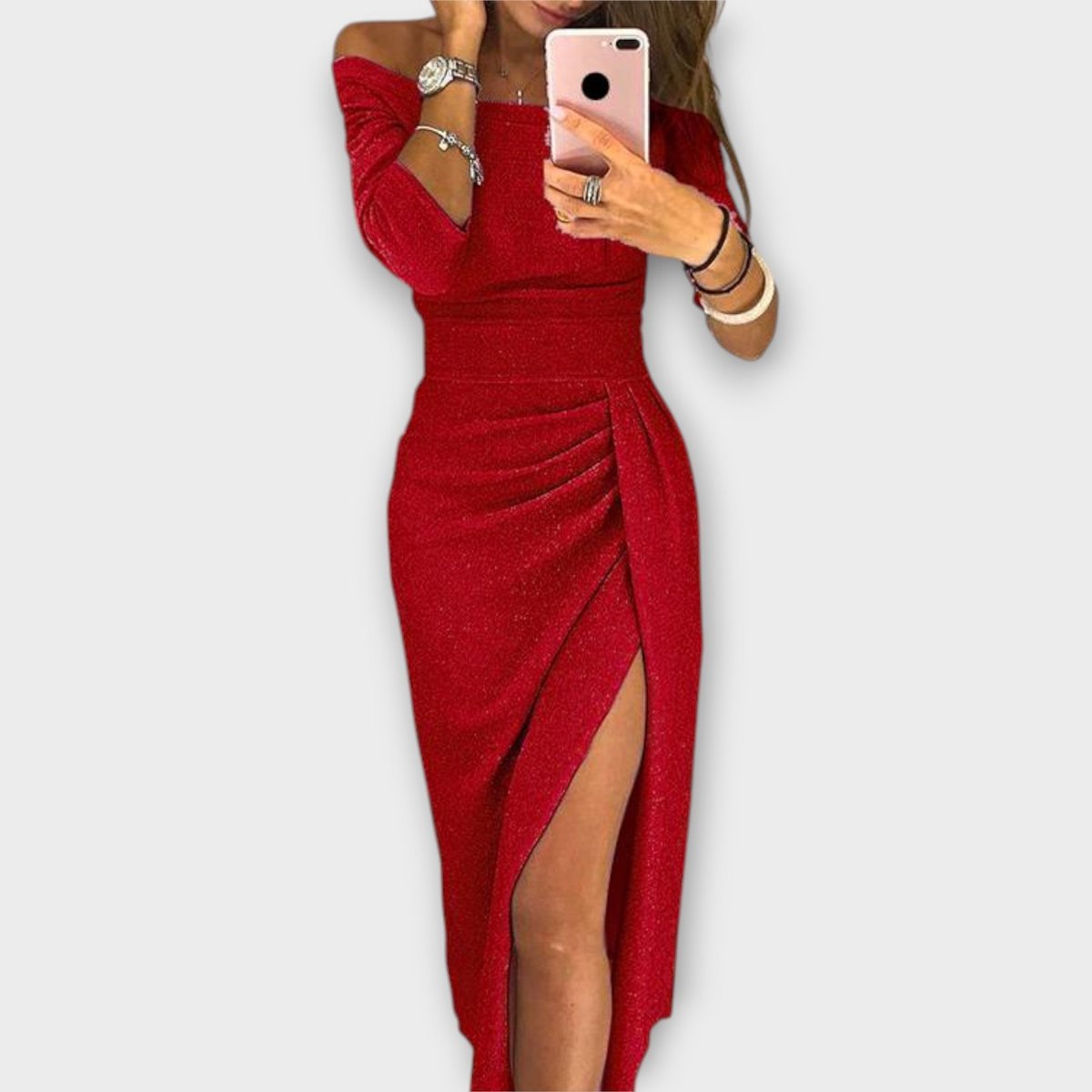 Women's Ruched Long-Sleeve Off-Shoulder Bodycon Dress