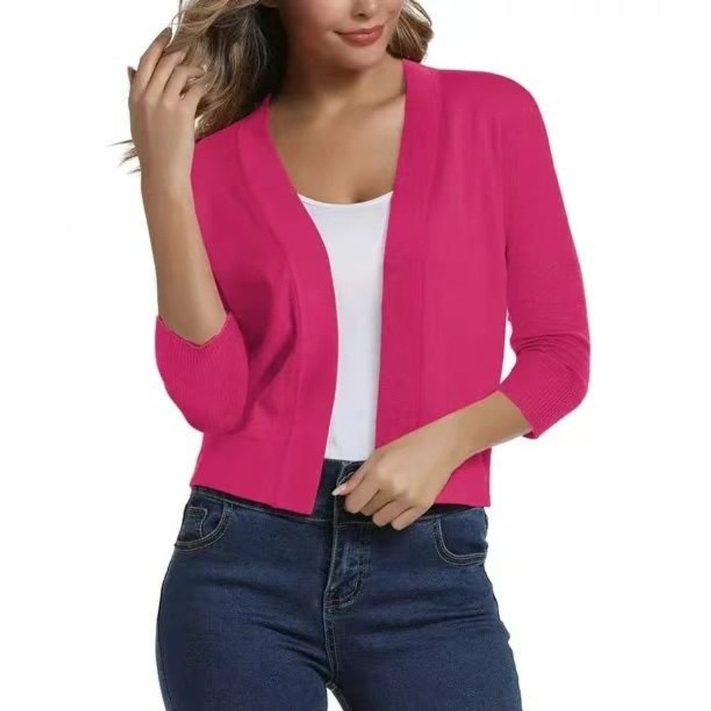 Women's Cropped Open-Front Knit Cardigan