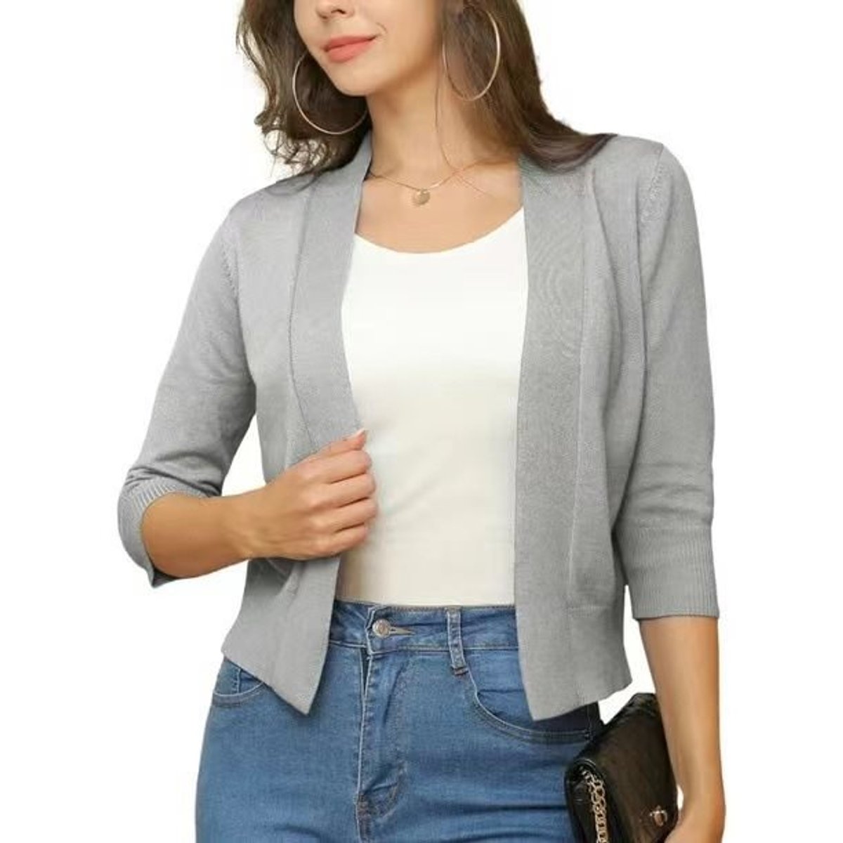 Women's Cropped Open-Front Knit Cardigan
