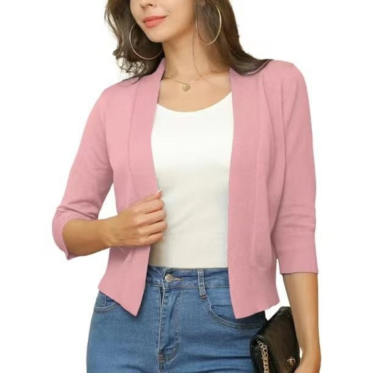 Women's Cropped Open-Front Knit Cardigan