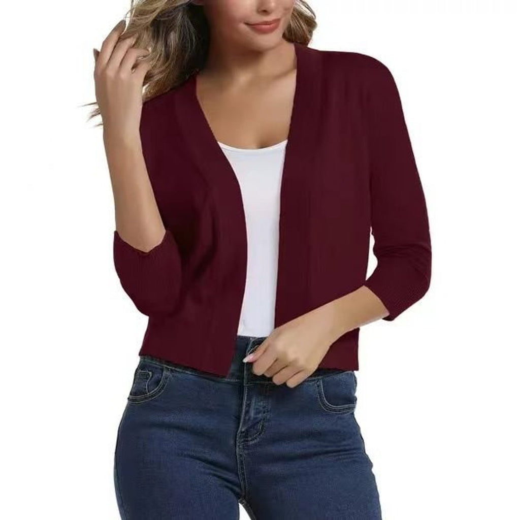 Women's Cropped Open-Front Knit Cardigan